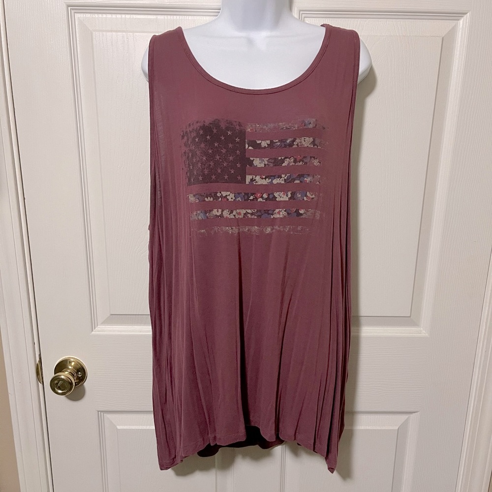 Maurice’s 3 American flag distressed floral tank